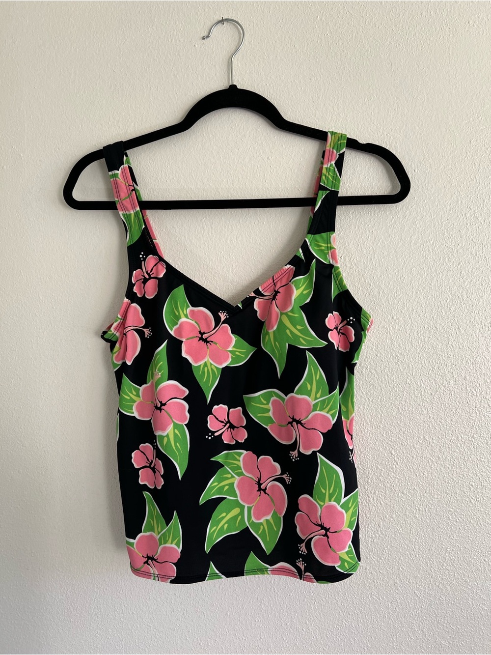 Jantzen Black Swim Top with Pink Floral Print